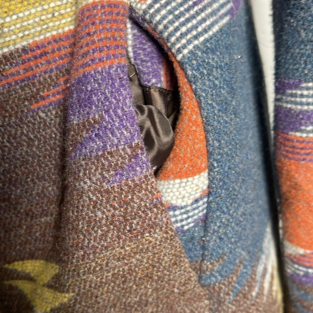 Vintage 90s Y2K Paris Blues Wool Blend Southwestern Aztec Tribal Hooded Coat - Picture 8 of 10